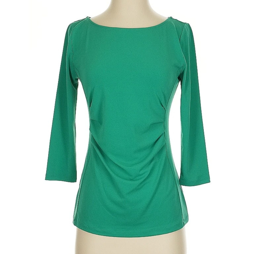 Ann Taylor Green Fitted 3/4 Sleeve Blouse